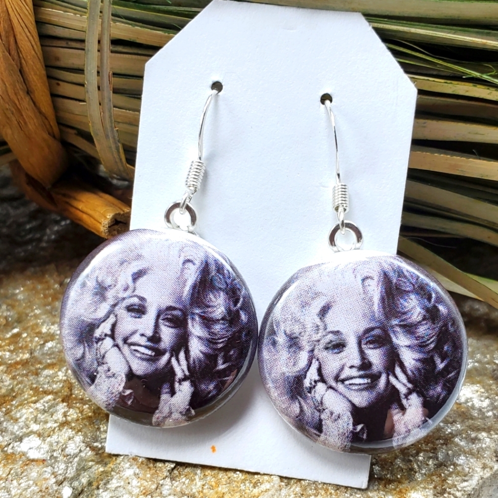 Dolly Parton Earrings Black & White Vintage Dolly Country Rustic Pop Art Fashion